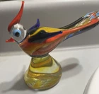 Vintage Handblown Glass Bird Murano Style Orange Blue Yellow - sturdy glass base