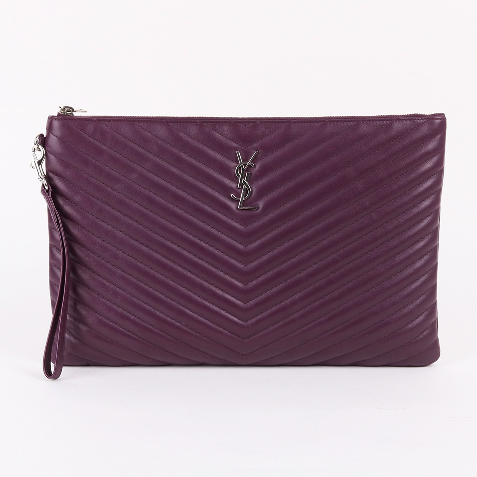 Saint Laurent YSL Borsa pochette grande viola con ferramenta argento 440222