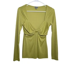 J For Justify Blouse Women's Medium Green Cut Out Long Sleeve V-Neck Tie