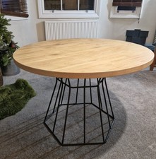 Modern Round Dining Table with Black Metal Pedestal D108cm X H75CM