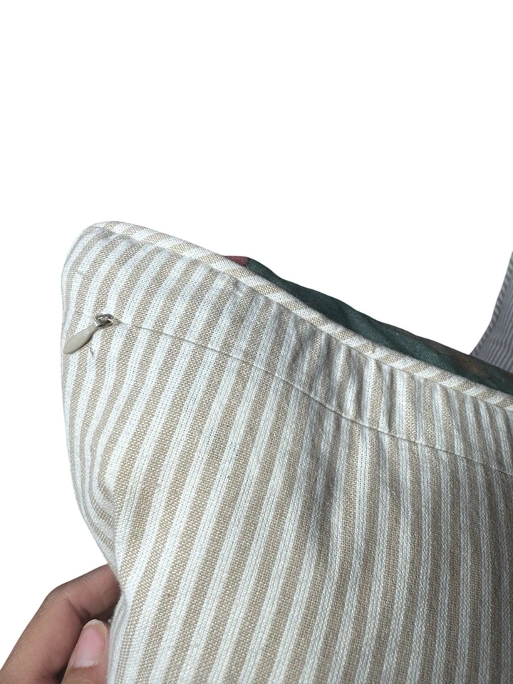 2 Pottery Barn Addison Reversible Striped Embroidered Pillow Covers + Pillows - Image 3 of 4