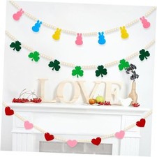 3PCS Valentines Decor Banner Felt Heart St. Patrick's Shamrock Easter Bunny