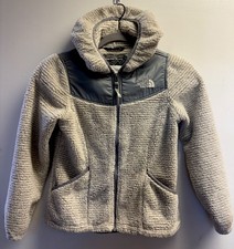 The North Face Oso Full Zip Fleece Zip Hoodie Jacket Cream Gray Girls S 7-8