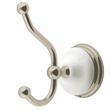 BA1117SN Victorian Robe Hook, White Porcelain Satin Nickel, 4-5/8" Length