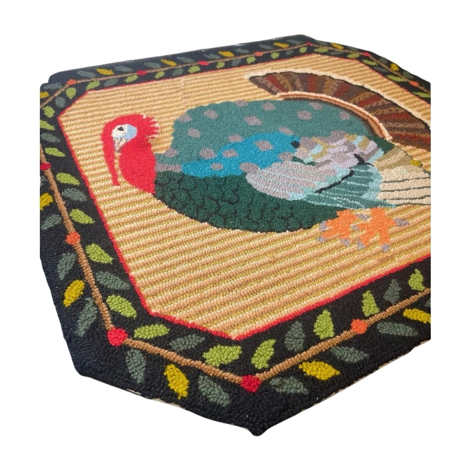 Vintage 1995 Claire Murray Rug Signed Thanksgiving Turkey 100% Wool Holiday Mat - Image 4 of 4
