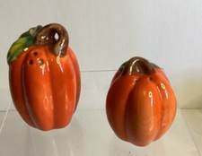 Ceramic Orange Pumpkin Salt and Pepper Shakers Ornament Kitchen Gift Idea Fall