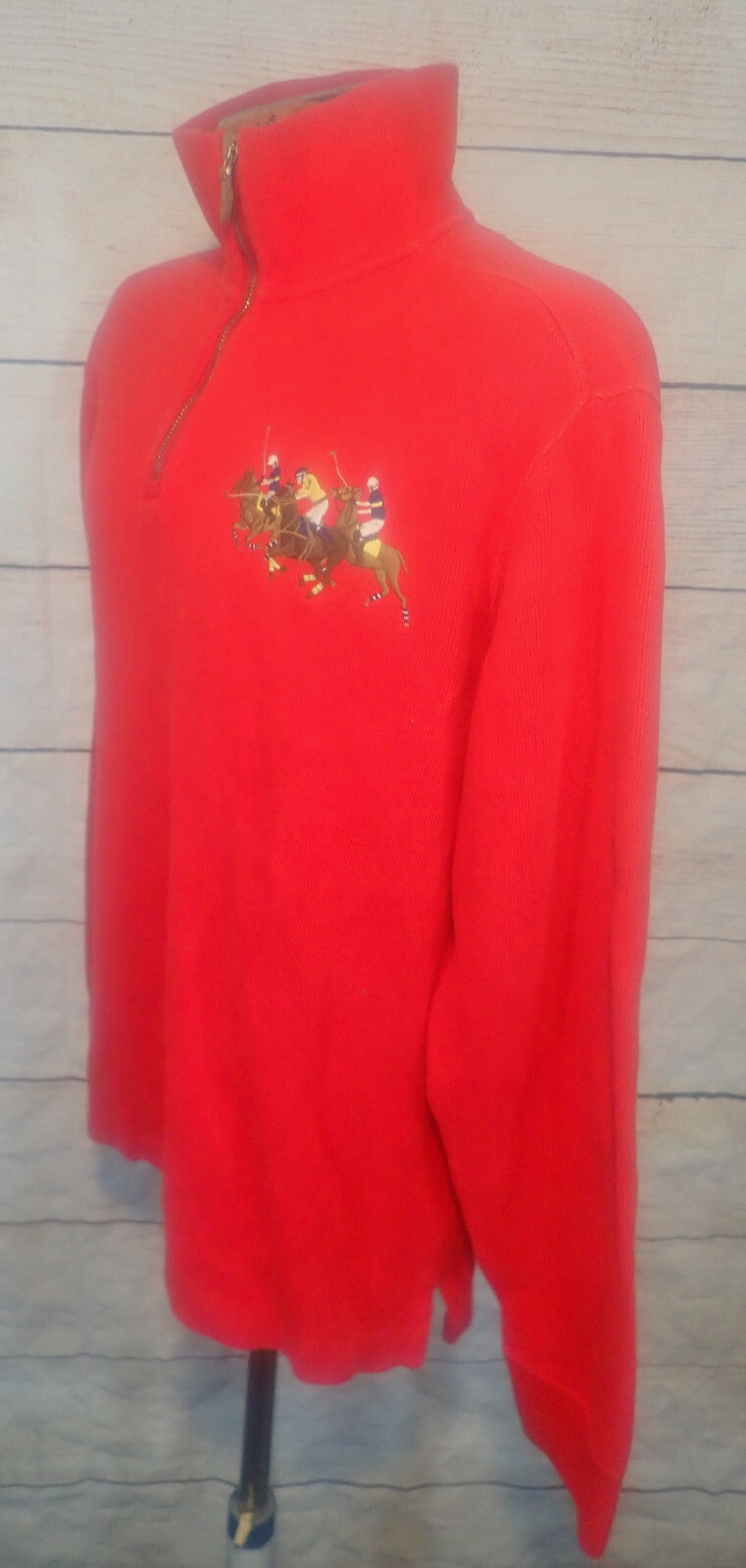 Maglione Ralph Lauren rosso cotone quarto zip grande polo pony ricamo uomo M