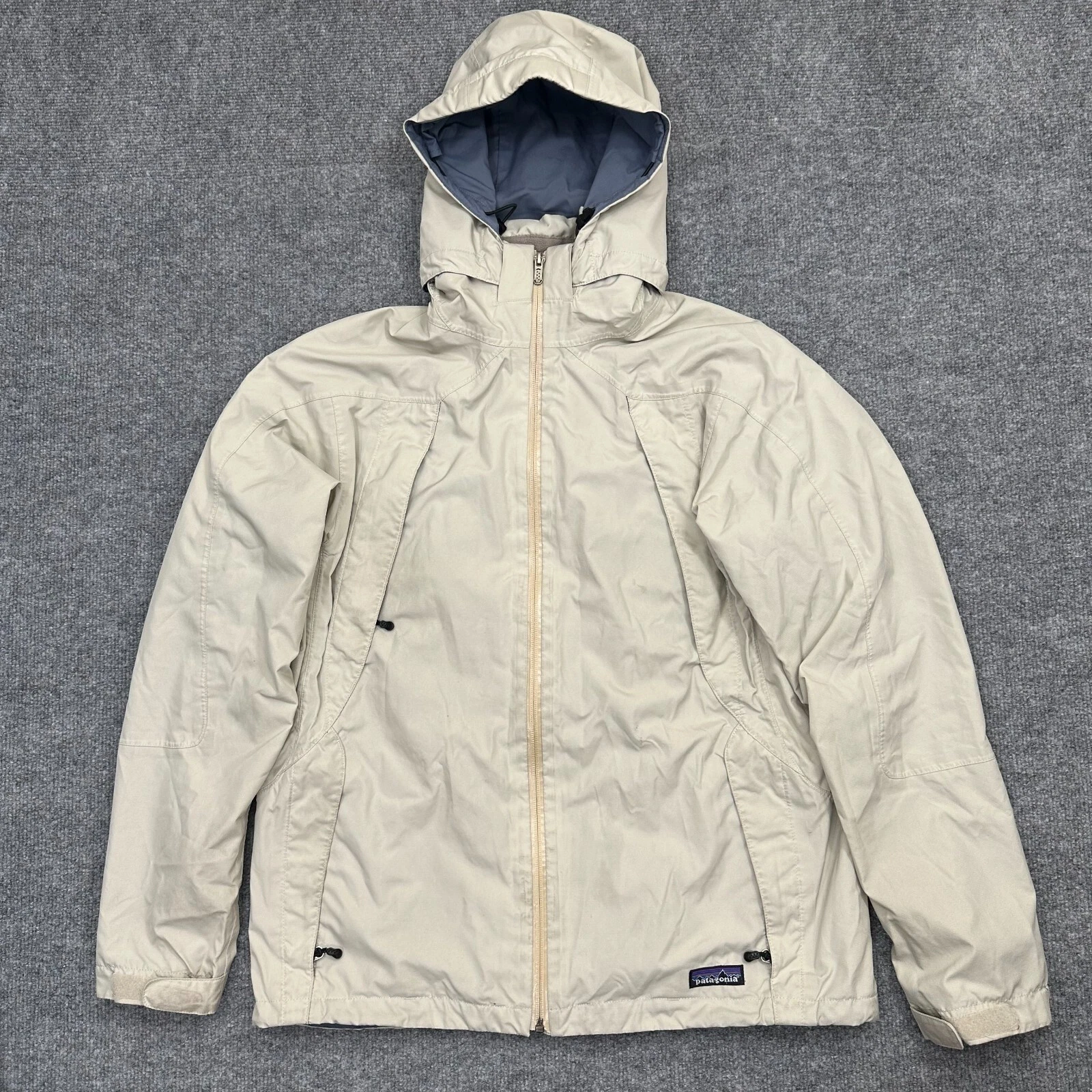 Patagonia Storm Jacket Womens Medium Beige Full Zip Hooded Rain Outdoor