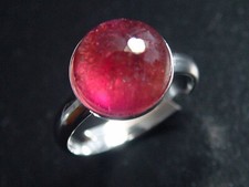 Rubellit Ring 5,01 Ct.  rund Cabochon 925 Silber offen / jede Größe (4986t)