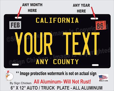 California Black CUSTOM TEXT Personalized vanity License Plate AUTO ...