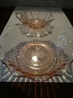 Vtg Pink Depression Glass Ruffled Candy Dish & Oyster Pearl Nappy Bowl