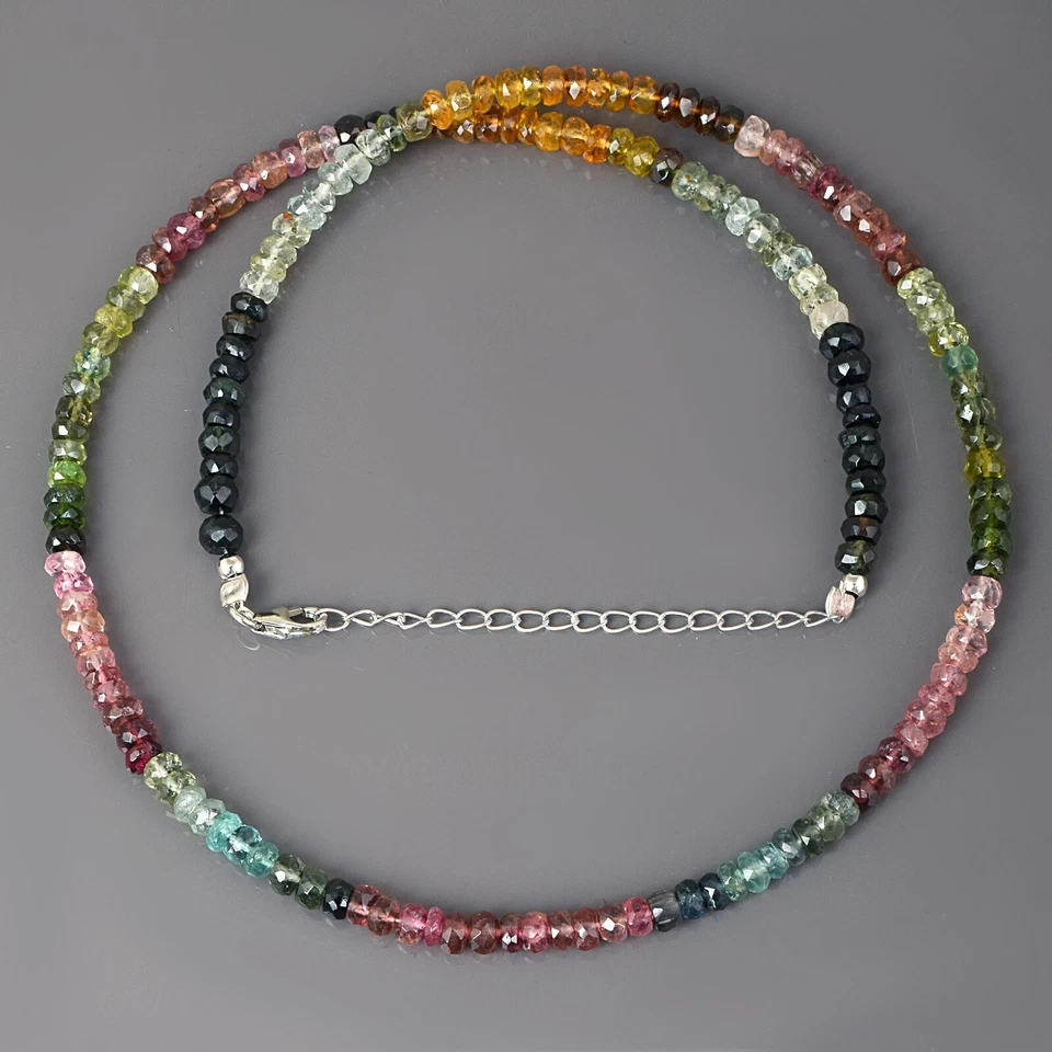 Collar de regalo de plata 925 con cuentas rondelle de turmalina múltiples naturales para mujer Foto 2 de 4