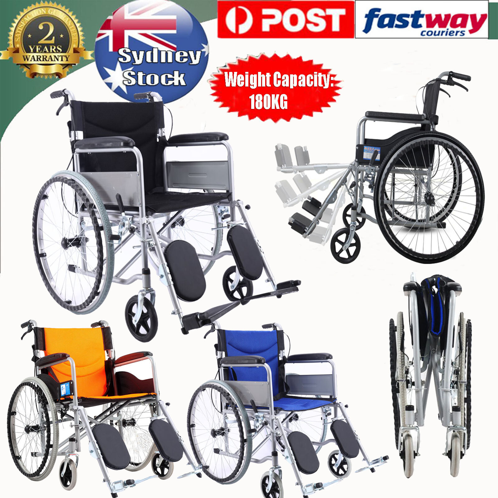 16/24 Foldable Lightweight Medical Wheelchair Footrest Backrest