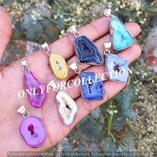 Colorful Window Druzy Gemstone 925 Sterling Silver Plated 5PCs Design Pendants