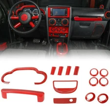 14X Interior Accessories in-Dash Trim Cover Kit for 2007-10 Jeep Wrangler JK Red