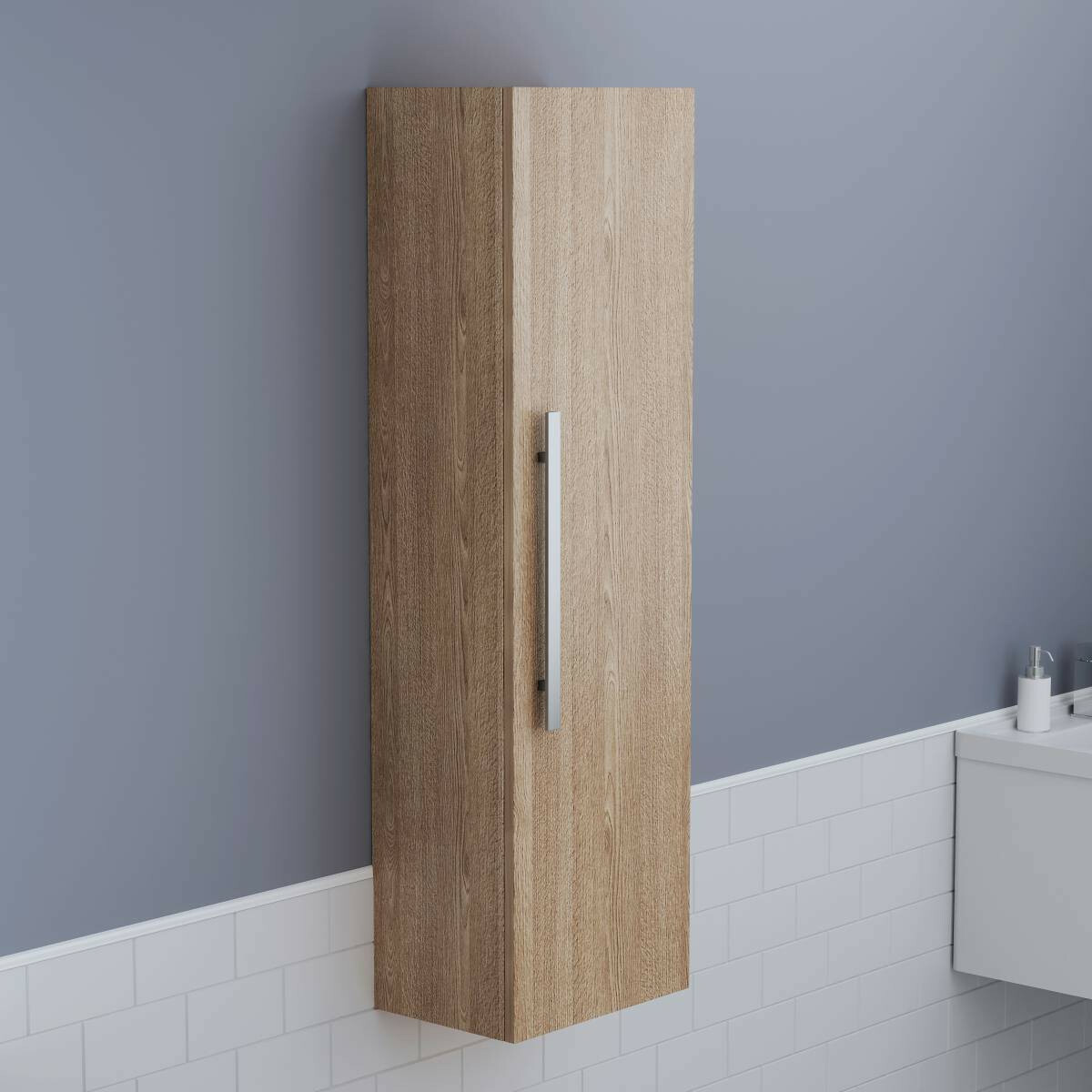 1200mm Oak Tall Bathroom Furniture Storage Unit Wall Hung Cabinet Cupboard