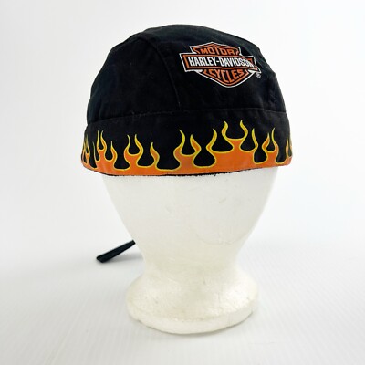Harley Davidson Motorcycles Black Flame Cotton Skull Cap Doo Rag Hat
