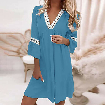 knee length dresses for ladies 3/4 Sleeve Dress for Women Shift Cute Summer Tunic Floral Lace Dresses –  Lookbook Store main image 1