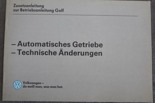 VW Golf Betriebsanleitung für Automatisches Getriebe "1992" Bedienungsanleitung