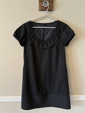 Gap Womens Size 4 Gray Short Sleeve Shift Dress Ruffle Trim Pockets Wool Blend