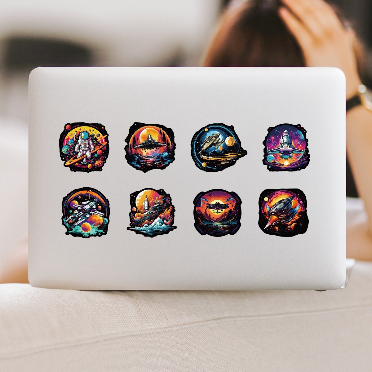 50 Adesivi Impermeabili Vinile Tema Spazio, Astronavi E Galassia, Per Laptop Bagagli, Multicolore