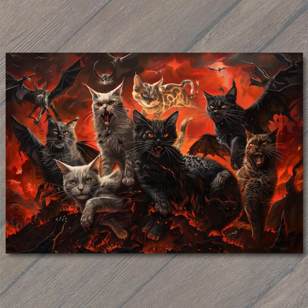 FLATCARD Cat from Hell Fire Evil Kitty Unusual Demon Devil Animal