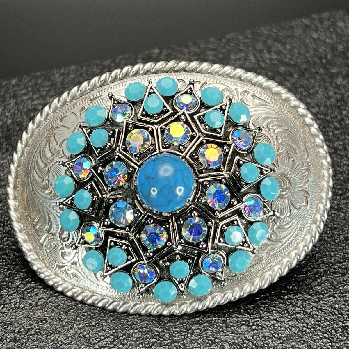 Belt Buckles Vintage Western Rhinestone Turquoise Statement Cowgirl Rodeo Bling Rhinestone Turquoise Belt for Women Men Western Cowboy  main image 3