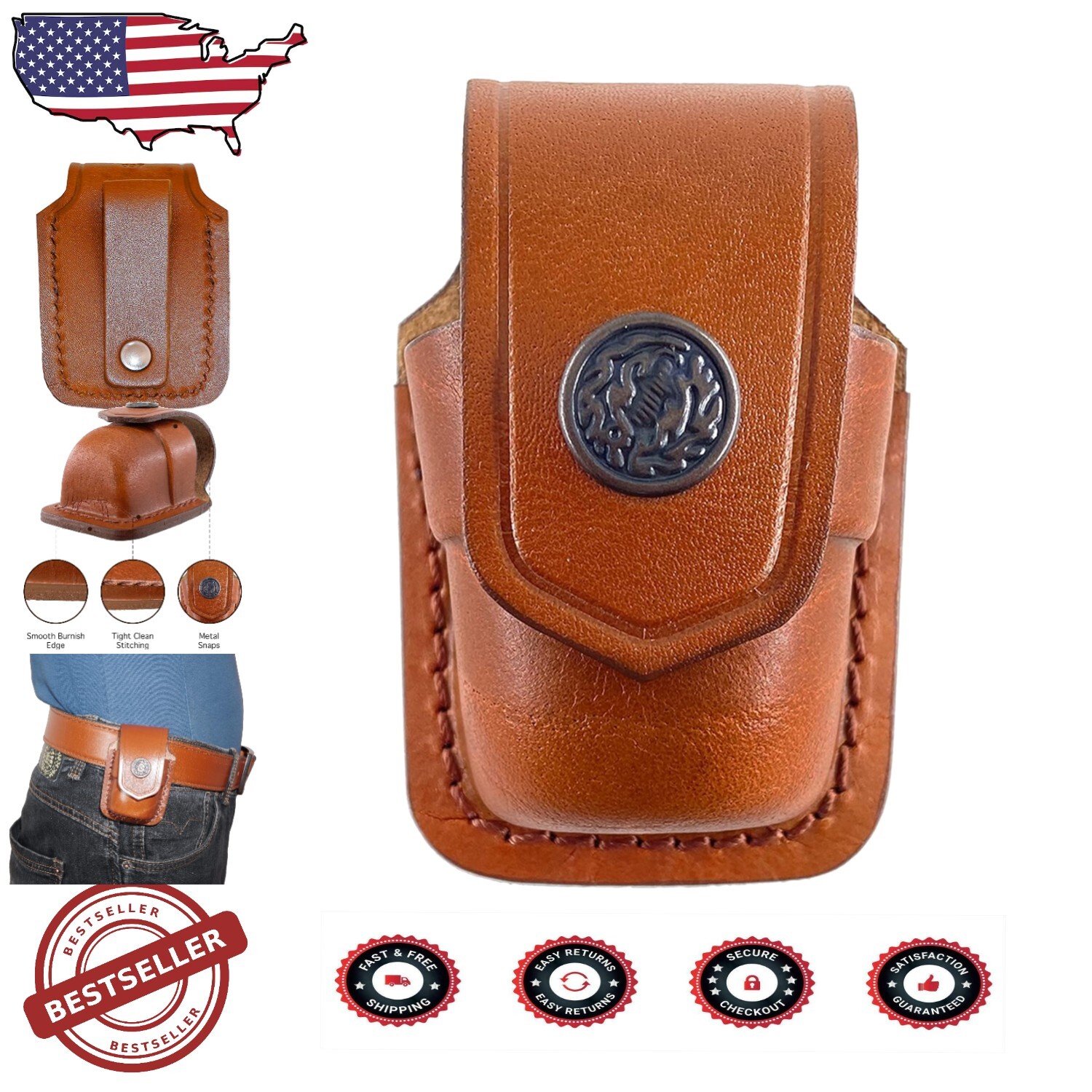 Premium Leather Speedloader Pouch with Snap Closure for Firearm Enthusiasts