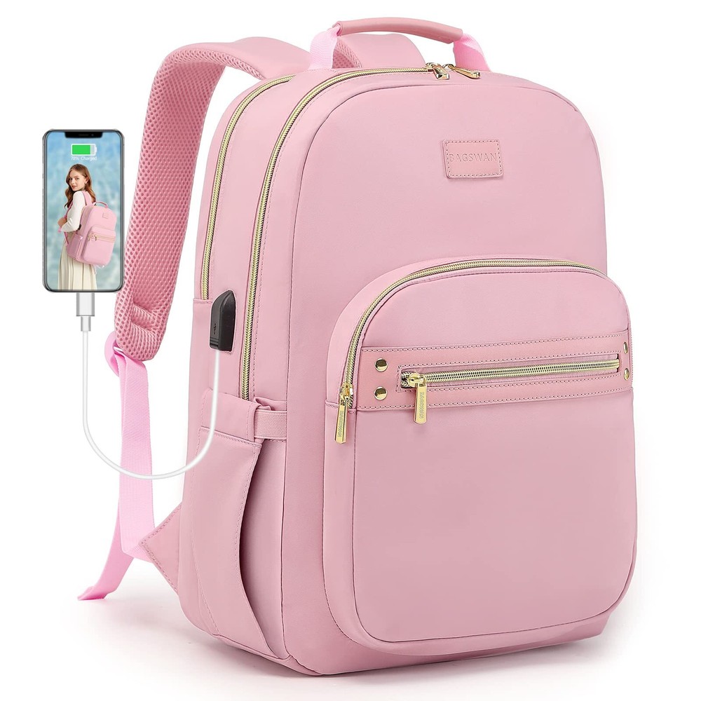 Pink Laptop Backpack Women Bookbag - 15.6 inch Computer Backpacks Purse Trave