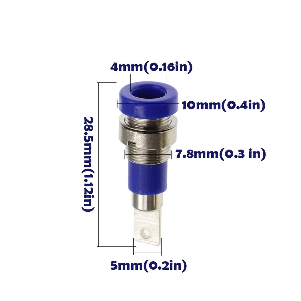 5PCS 4mm Blue Insulated Banana Socket 24A Terminal Panel Mount 5mm Spade - image 4 of 4
