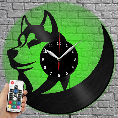 LED Clock Wolf Husky Vinyl Record Wall Clock Led Light Wall Clock 411