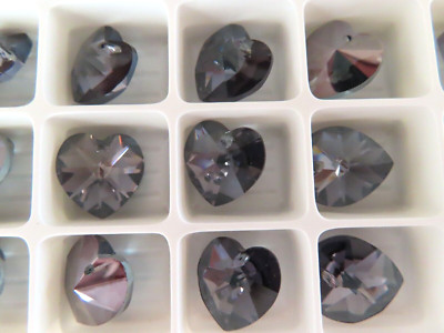 6 Preciosa Machine Cut Heart Pendants 14mm Crystal Valentinit.
