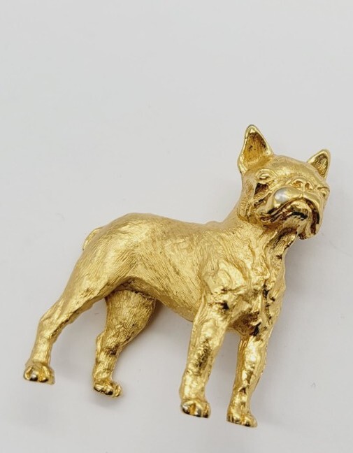 Crown Trifari Boston Terrier Dog Brooch Rare Pin Jewelry Pet