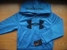 Boys NWT UNDER ARMOUR Full-Zip Hoodie Microfiber Bright Blue Black UA LOGO Sz:4