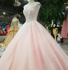 Pink V Neck Wedding Dresses Lace Up Back beaded A Line Princess Bridal Gowns