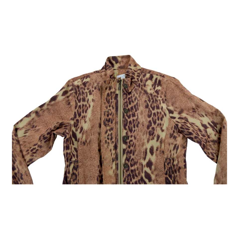 Erin London длинным рукавом укороченный искусственной замши коричневый леопард печать молнии куртка S - Изображение 4 из 4