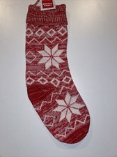Holiday Christmas 17in Stocking Red and white knitted snowflake design