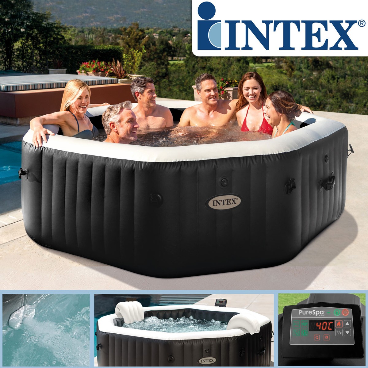 Intex Pure Spa Octagon Aufblasbarer Whirlpool Schwarz (28462