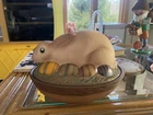 Fenton Bunny on Nest Hand Painted Candy Dish Signed Rabbit Trinket K Brightbill