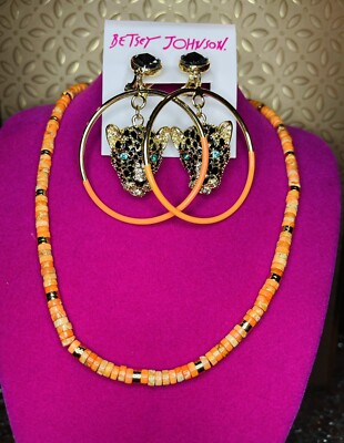 Betsey Johnson Leopard Orbital Hoops & Iris & Lily Genuine Jasper Necklace Set