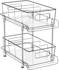 2 Tier Bathroom Storage W/ Dividers Clear Under Sink Pull Out Organizer Kitchen