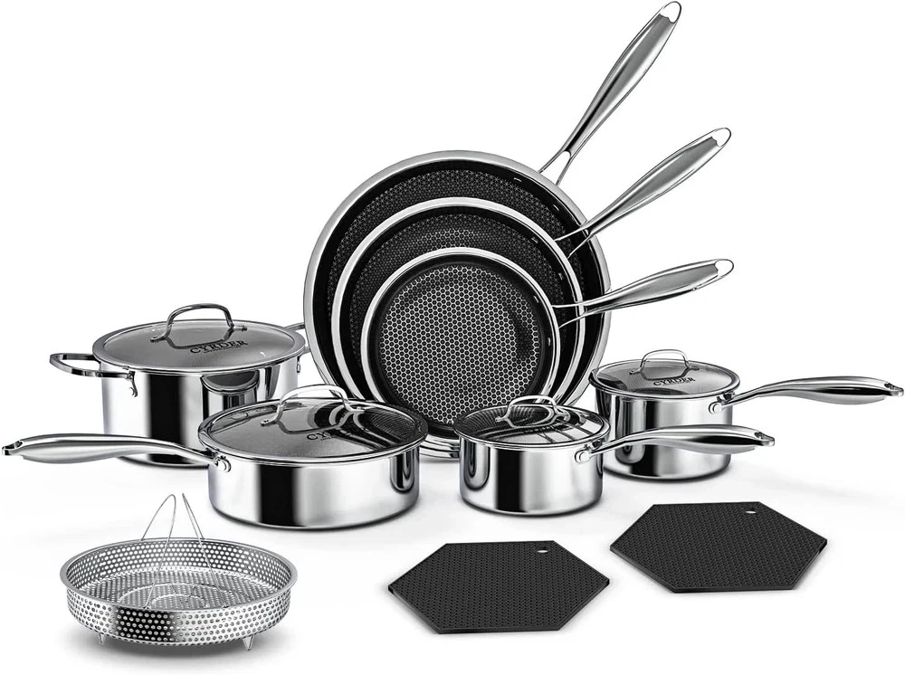 14-Piece Nonstick Hybrid Hex Cookware Set - Induction & Oven Safe, PFOA Free