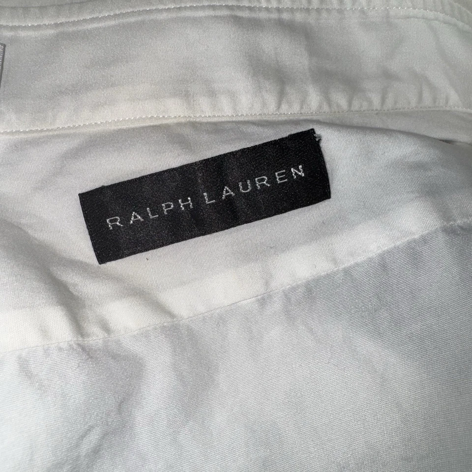 Ralph Lauren Black Label Shirt Mens 17 French Cuff White Tuxedo Made Italy Flaws - Image 2 of 4