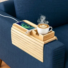 Bamboo Couch Cup Holder Tray | Sofa Arm Table & Side Table - Christmas gift