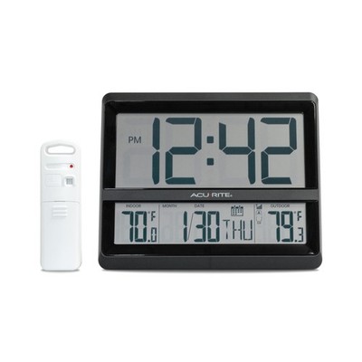 Large Wireless Atomic Clock with Indoor and Outdoor Temperature, Date, Day of...