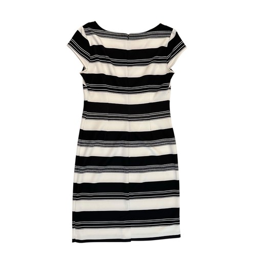 Damen Medium schwarz weiß gestreift Karriere Knie Etuikleid Flügelärmel Stretch Kleid - Bild 3 von 4