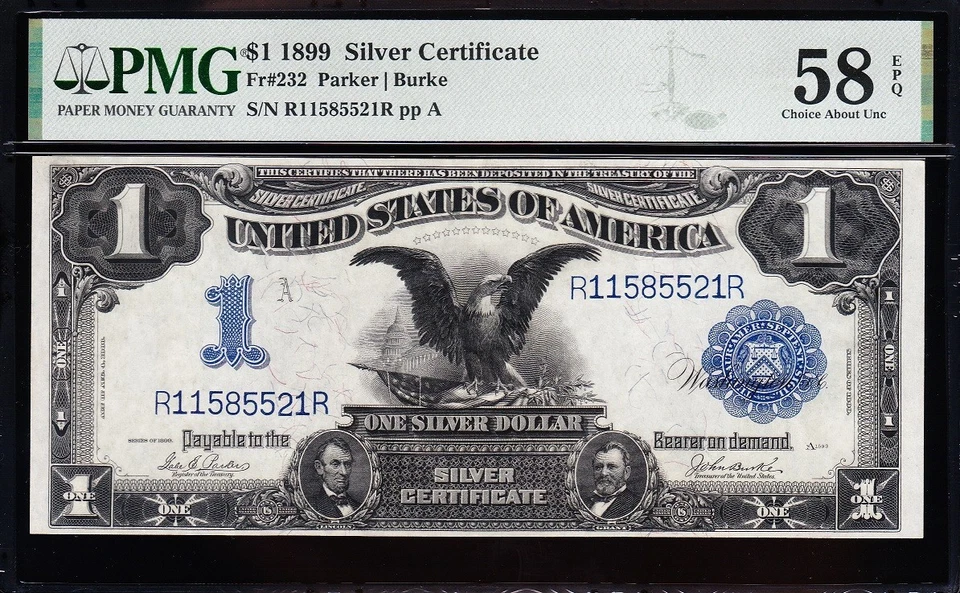 Amazing Crisp HIGH GRADE 1899 $1 "BLACK EAGLE" Silver Cert.! PMG 58 EPQ! 85521R - Image 2 of 3