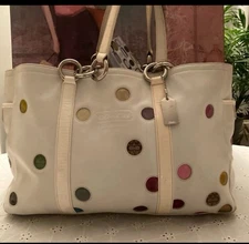 COACH WHITE MULTICOLOR POLKA DOT Ex LG GALLERY MULTI TOTE BAG PURSE 3678