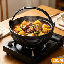 Cast Iron Stew Pot Dutch Oven Pan Stock Pot Camping Picnic Cooking Pot w/ Handle