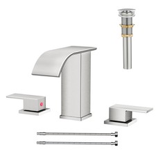 Waterfall Bathroom Faucet 3 Hole, Brushed Nickel 8 Inch Widespread Modern 3 P...